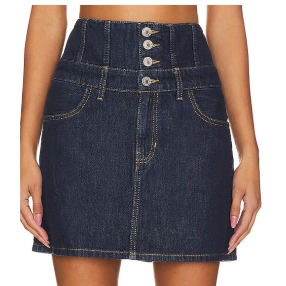 New RE/DONE Corset Mini Skirt in Indigo Flow Denim Womens (26) Small Defect-$285 - Picture 1 of 11